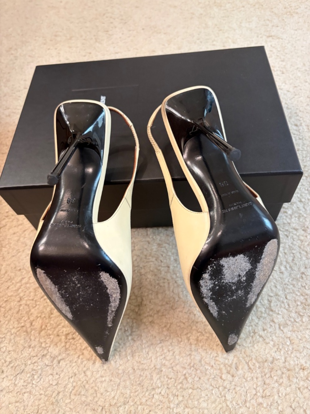 Saint Laurent YSL Paloma Cream High Heel Sandals, Slingback - Picture 10 of 13